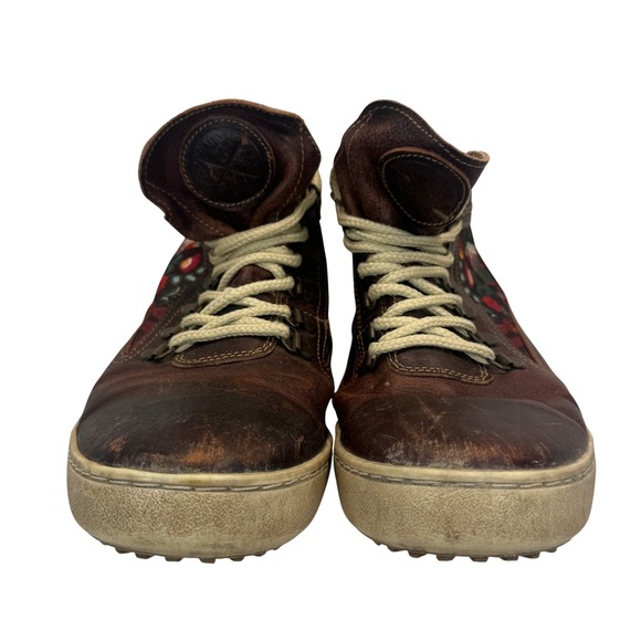 Inkkas Leather High Top Sneakers Brown Embroidered Rooster Floral Men 9 Women 11 - Picture 5 of 10